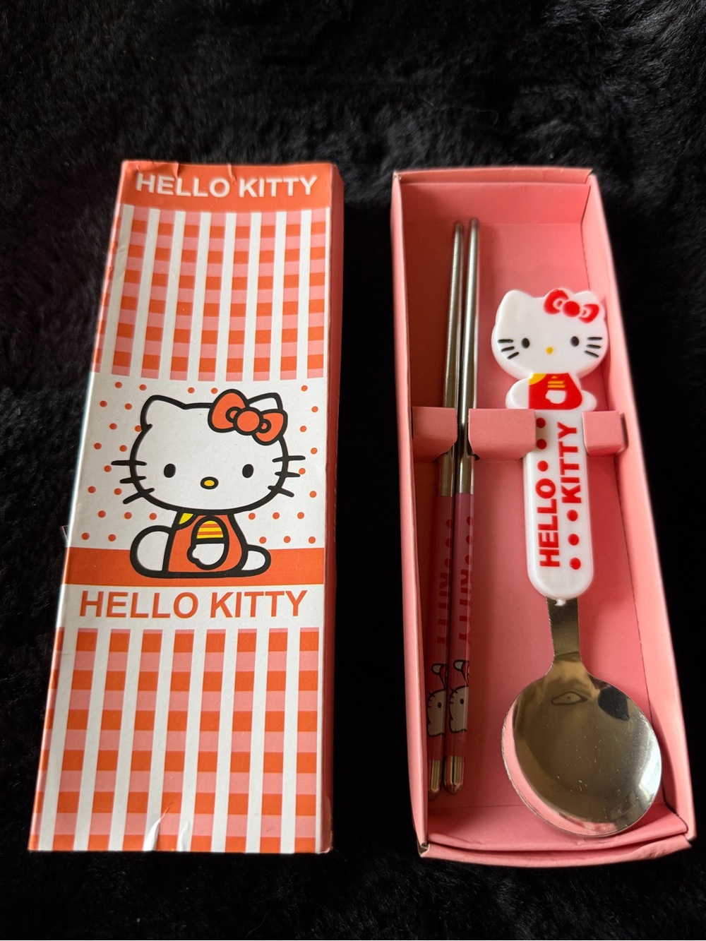 Hello Kitty Pink and Orange Kids Spoon & Chopsticks Set